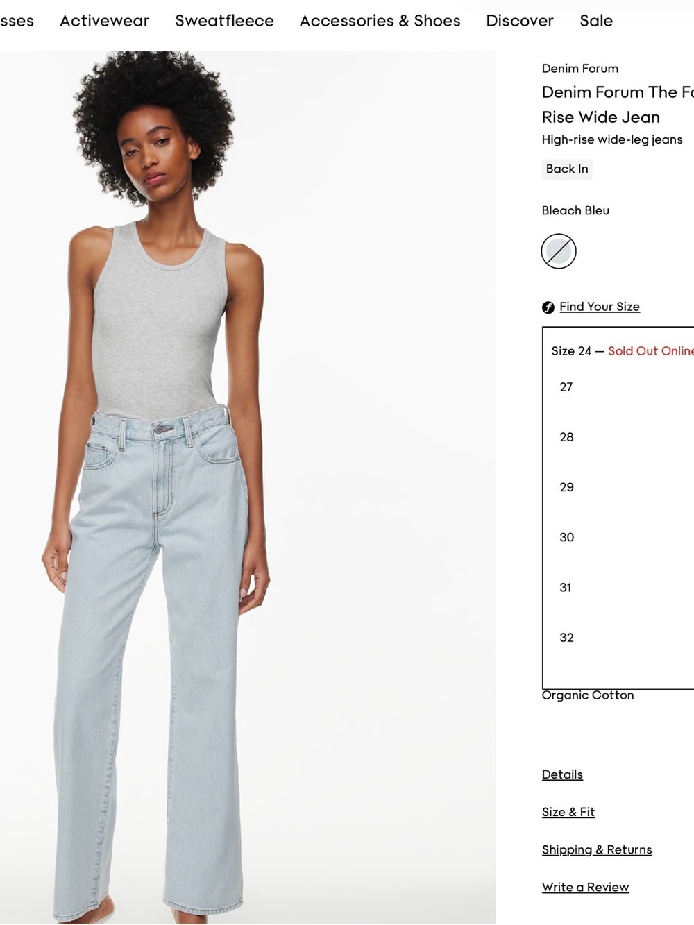 Aritzia Denim Forum The Farrah Hi-Rise Wide Jean – Size 27